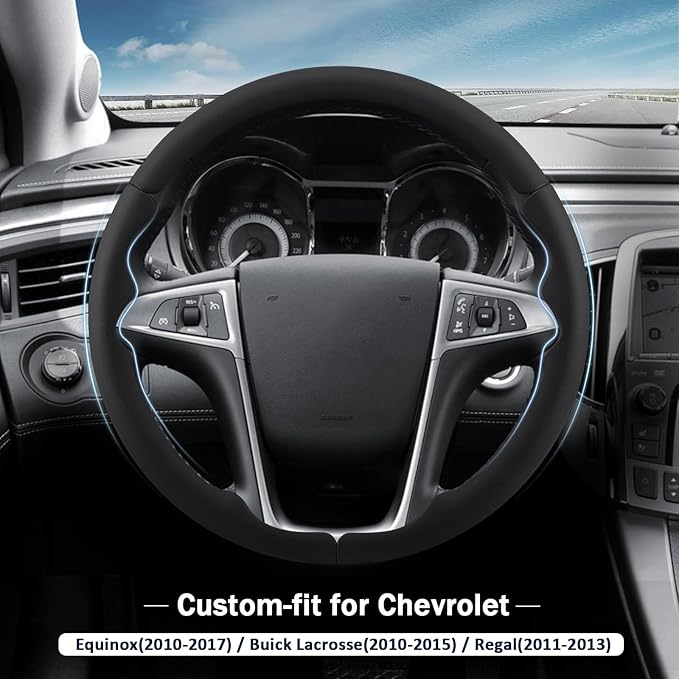 Steering Wheel Cover for Chevy (Chevrolet) Equinox 2010-2017/ GMC Terrain 2010-2017/ Buick Lacrosse 2010-2015/ Regal 2011-2013(Black)