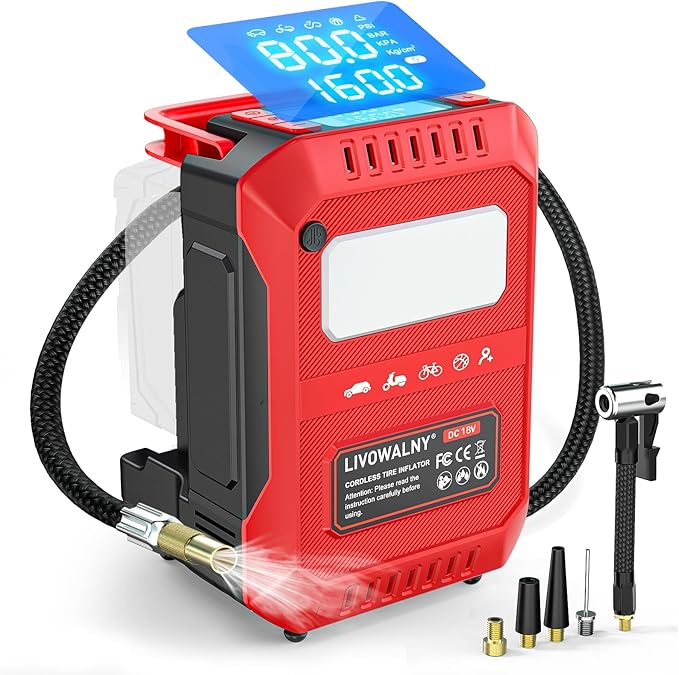 5X Faster Tire Inflator Portable Air Compressor, 160PSI Cordless Air Pump Compatible with Milwaukee 18V Battery with Digital Pressure Gauge, LED Light, Deflator & Auto Shut-Off for Car, Bicycle, Truck