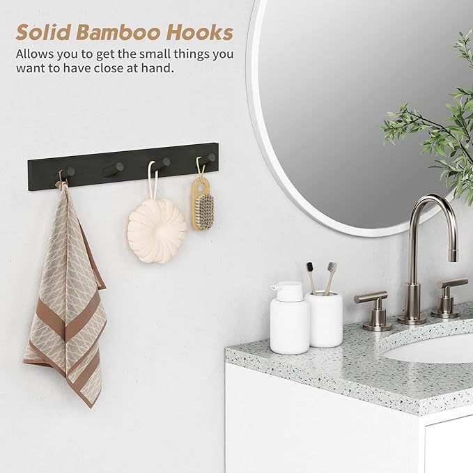 Forbena Black Coat Rack Wall Mount 4-Pack, Rustic Farmhouse Coat Hooks for Wall, Vertical Hanging Hat Rack for Office, Bedroo