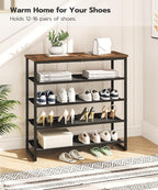 HOOBRO Shoe Rack, 5 Tier Shoe Storage Organizer with 4 Oxford Fabric Shelves and Top Panel, Holds 16-20 Pairs of Shoes, for E