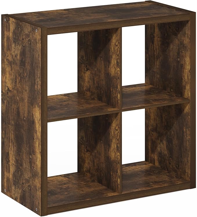Furinno Cubicle Book Shelf, 4-Cube Bookshelf, Extra Thick Frame Reversible Bookcase with Open Back, 14.6" x 30" x 30", for Li