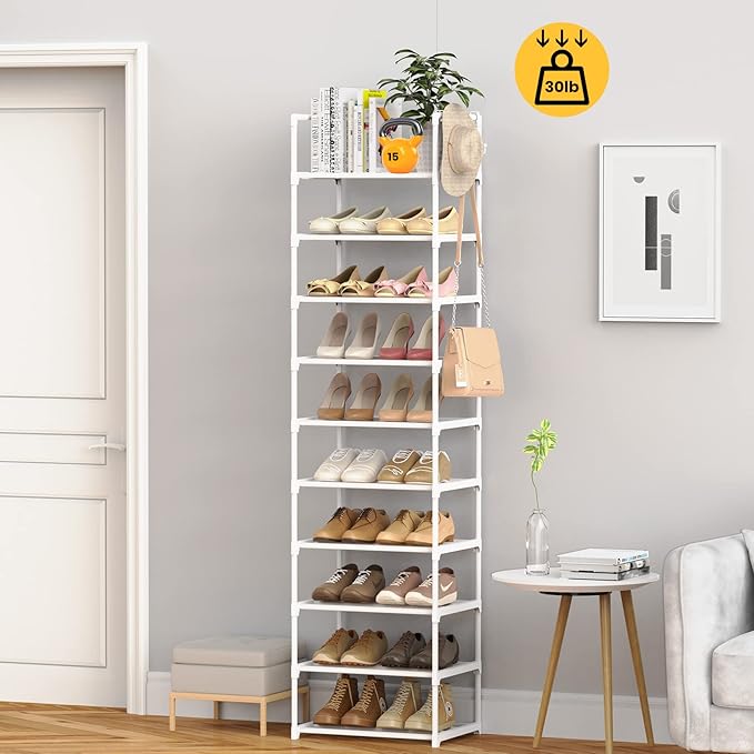 Metal Shoe Rack Organizer 10 Tiers, 20-24 Pairs Narrow Tall Shoe Racks for Closets Entryway - Vertical Boots Organizer Storag