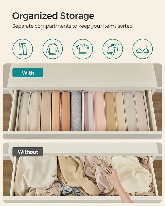SONGMICS Set of 6 Large Size Wardrobe Clothes Organizers, 6-Compartment Foldable Drawer Organizers with Handles, 16.5 x 11.8 