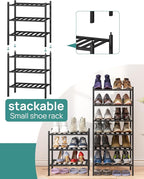 viewcare Small Shoe Rack for Entryway,3-Tier Black Bamboo Shoe Organizer for Hallway Closet, Free Standing Shoe Racks for Ind