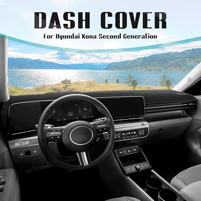 FIILINES Dash Cover for Hyundai Kona 2024-2026 Sunshade Non-Slip Mesh Dash Cover for Kona Accessories Dashboard Cover Mat UV 
