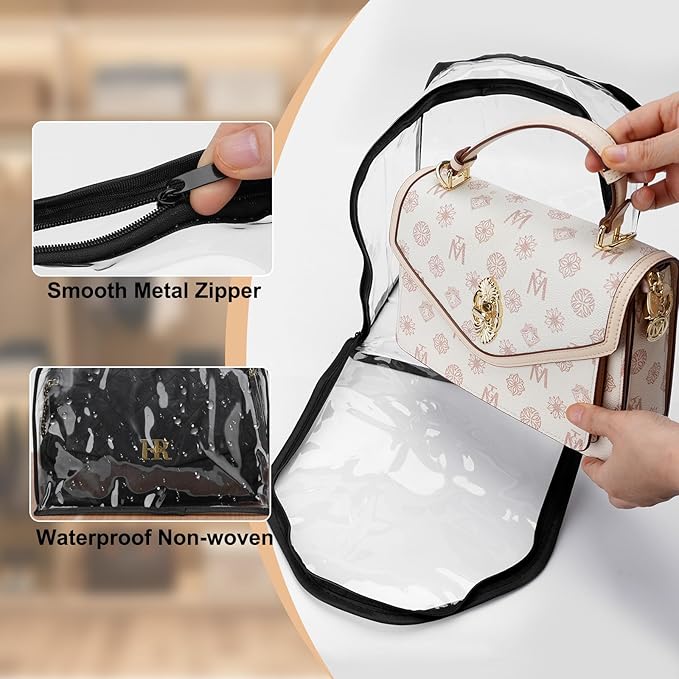5 Pack Clear Dust Bags For Handbags,5-Sizes Purse Storage Organizers,Purse Protector Storage Bag with Luxury Bags,Soft Stand-