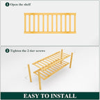 Smiry Shoe Rack, 2 Tier Bamboo Shoe Organizer, Stackable Free Standing Wooden Shoe Storage Shelf for Closet, Entryway, Front 