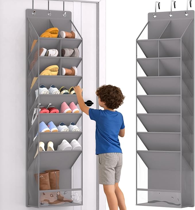 VERONLY Door Shoe Organizer, Over The Door Hanging Shoe Rack with Large Pockets, Space Saving Shoe Storage for Closet, Entryw