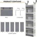Over The Door Organizer 5-Shelves and 10 Side Pockets, Over The Door Storage for Bathroom Bedroom Nursery, Hanging Door Organ