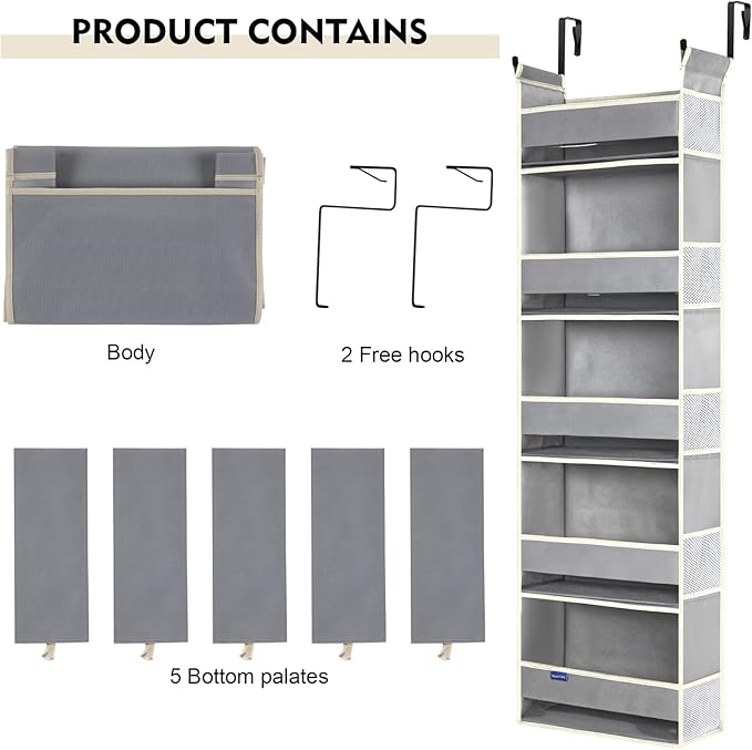 Over The Door Organizer 5-Shelves and 10 Side Pockets, Over The Door Storage for Bathroom Bedroom Nursery, Hanging Door Organ