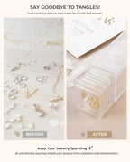 HOMEHIVE Clear Acrylic Jewelry Organizer Box with 20 Portable Pouches, Jewelry Storage Case for Women Girls, Tangle-Free, Ant