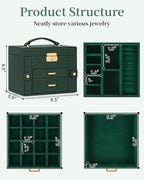 TORIBIO Jewelry Box for Women, Leather Jewelry Organizer with Mirror & Lock, 3-Tier Jewelry Storage Organizer with 2 Drawers 