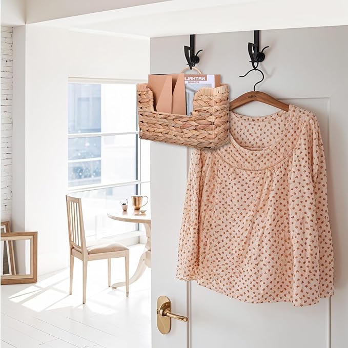 WLLHYF Woven Hanging Magazine Holder Water Hyacinth Storage Basket Wall Mounted Wicker Organizer Boho Modern Farmhouse Book R