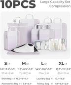 Percover Compression Packing Cubes 10-Piece Set, Packing Cubes Compression for Travel with Toiletry Bag, Laundry Bag & Shoe B
