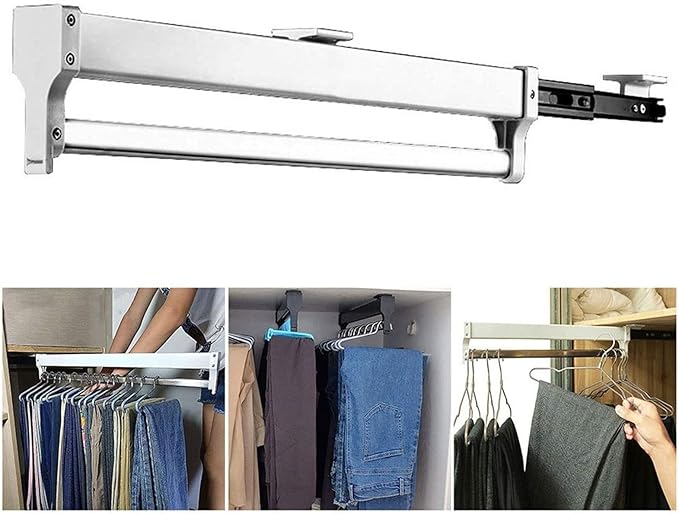Pull Out Clothes Rail Extendable Clothes Rail - Pull Out Clothes Hanger Rail, Sliding Wardrobe Closet Rod, Adjustable Wardrob
