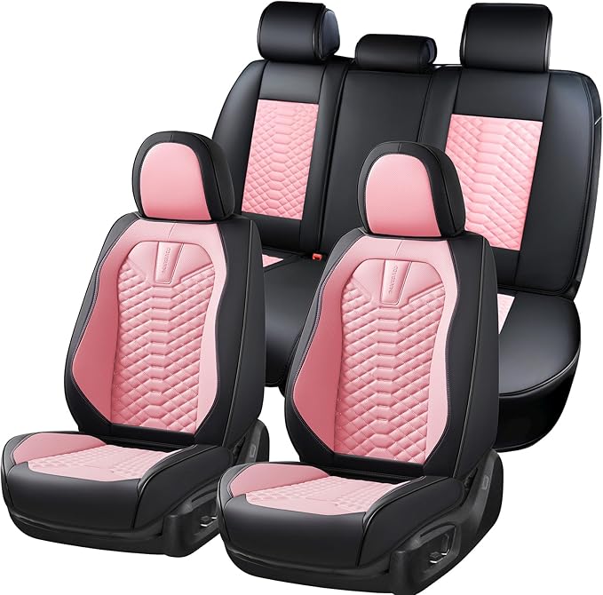 Coverado Seat Covers Full Set, Waterproof Nappa Leather Seat Covers for Cars, 5 Seats Universal Car Seat Protectors, Black an