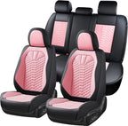 Coverado Seat Covers Full Set, Waterproof Nappa Leather Seat Covers for Cars, 5 Seats Universal Car Seat Protectors, Black an