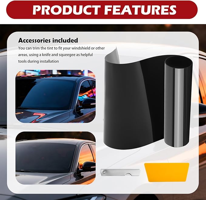59.06"x5.91" 5% VLT Car Window Tint Film Kit,Cuttable Car Tints for Window Avoids Glare to Disturb Vision,Universal Cars Windshield Tint Strip with Knife/Scraper