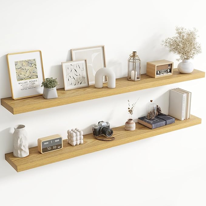 72 Inch Floating Shelves for Wall, 8 Inch Deep Floating Shelf for Storage & Display, Rustic Wall Mounted Shelf with Invisible