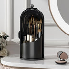 YOOLENS Makeup Brush Holder with Lid 360 Rotating Clear Dustproof Make Up Organizers for Vanity Bathroom Countertop, All Blac