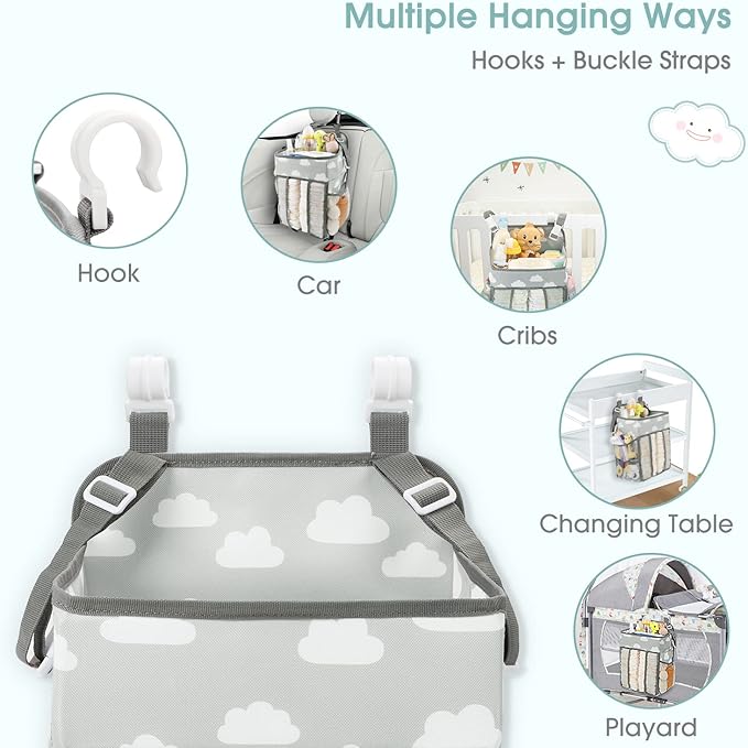 Maliton Hanging Diaper Caddy Organizer - Diaper Stacker for Changing Table, Crib, Playard or Wall & Nursery Organization Baby