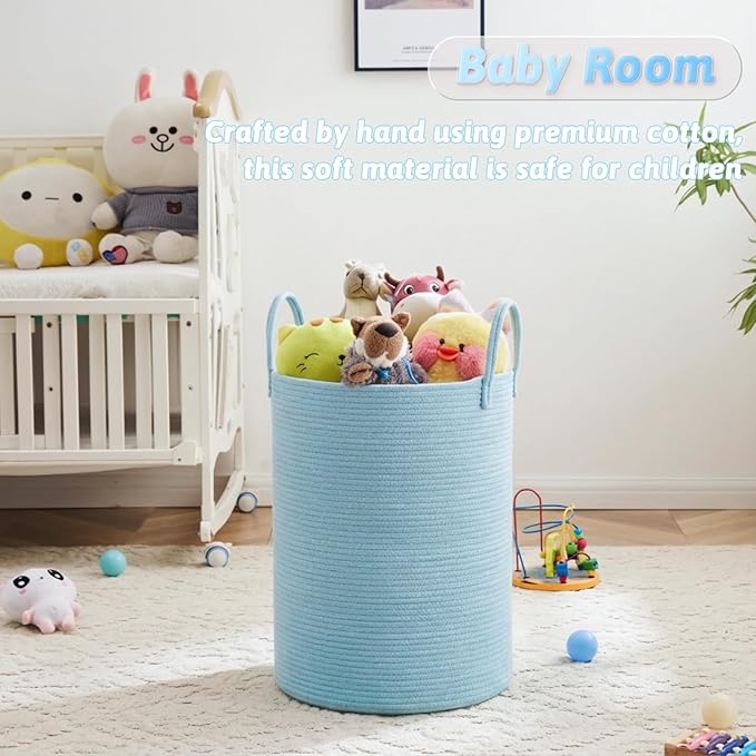 Laundry Basket,Woven Cotton Rope Laundry Hamper,80L for Decor Storage of Dirty Clothes,Toys and Blankets in Bathroom,Baby Roo