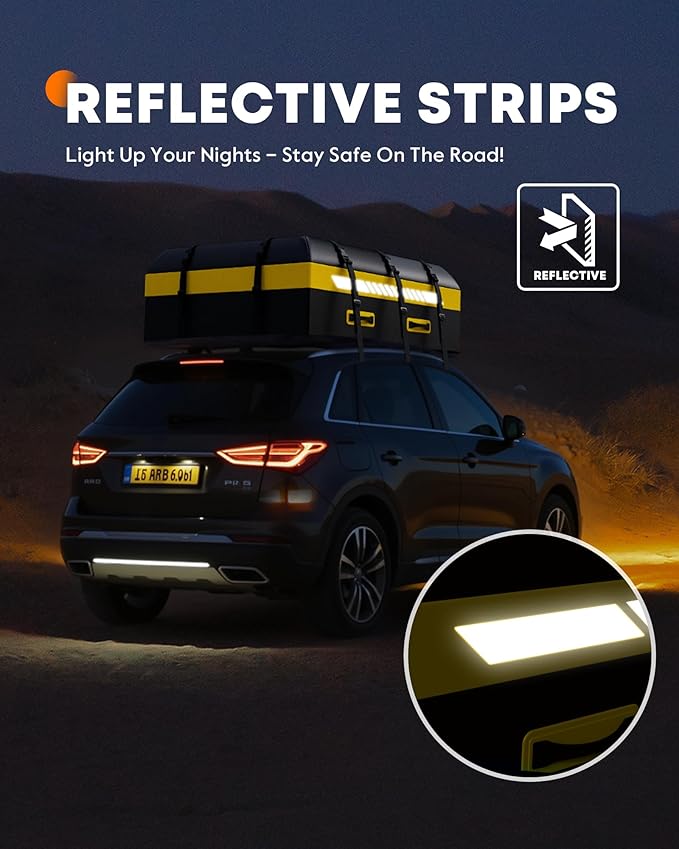 21 Cubic Feet Rooftop Cargo Carrier Bag, Waterproof Zip Soft Roof Top Cargo Bag with Anti-Slip Mat, Luggage Lock, 2 Reflective Strips, 6 Door Hooks, Storage Bag, for All Cars with/Without Rack
