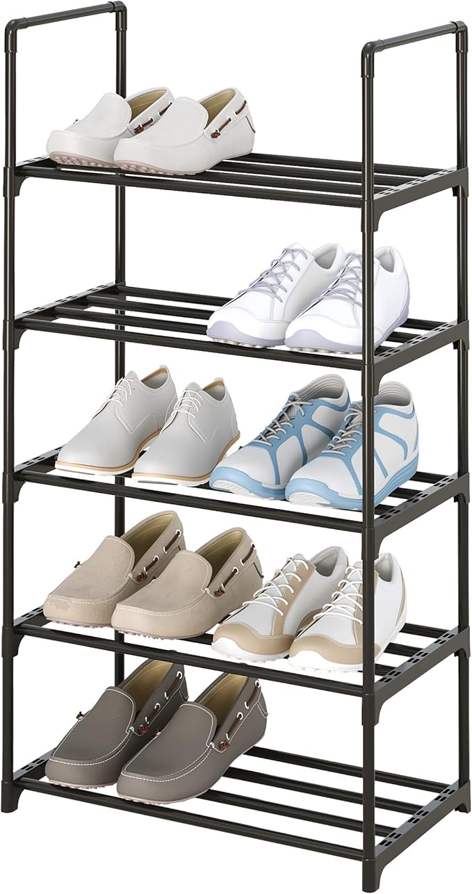 5-Tier Small Shoe Rack, Metal Stackable Kids Shoe Shelf Storage Zapateras Organizer,Narrow Shoe Rack Sturdy for Closet Hallwa