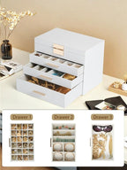BOOVO Jewelry Boxes for Women, 5 Layer Jewelry Organizer with Necklace Hanger and Drawers, Large Jewelry Box for Earrings, Ne