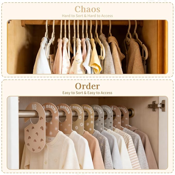 16Pcs Baby Closet Dividers Double-Sided Baby Closet Organizer, Nursery Closets Dividers for Sorting 8 Sizes, Nursery Decor Ha