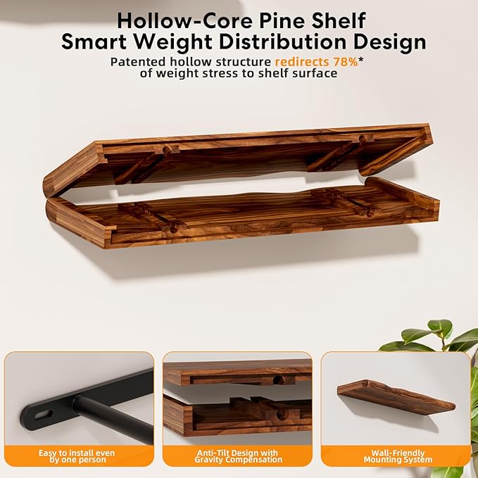 Floating Shelves for Wall Rustic Farmhouse 55 Inch Floating Shelf Bathroom Wooden Shelves for Wall Mounted Live Edge Pine She