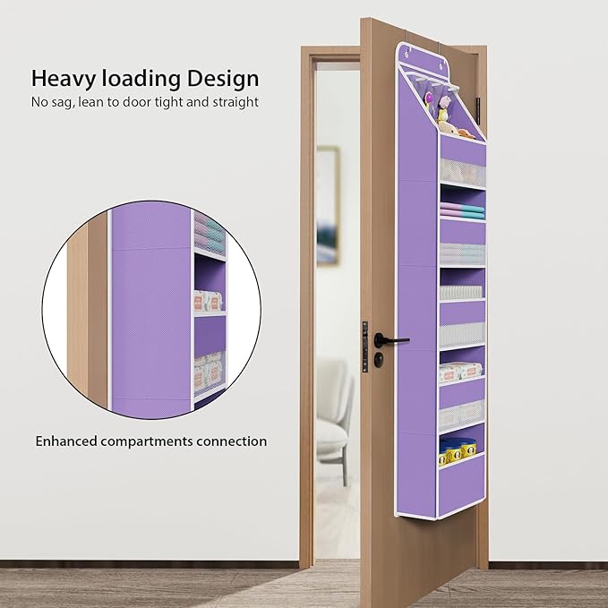 Univivi 6-Shelf Over Door Hanging Organizer Fabric Baby Door Storage with 5 Large Pockets and 3 Small PVC Pockets Wall Mount 