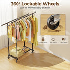 HYSEYY Double Rods Clothes Rack, Rolling Clothing Rack for Hanging Clothes Portable Wardrobe Rack, Metal Garment Rack Sturdy 