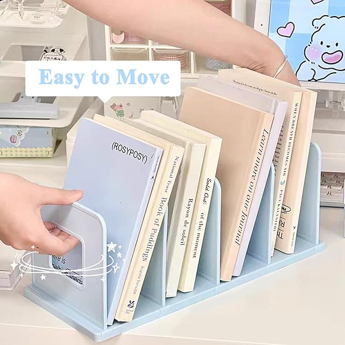 SAYEEC Desk File Sorter Vertical Desktop File Folder Organizer 4 Section Plastic Book Holder Adjustable Shelf Dividers Closet