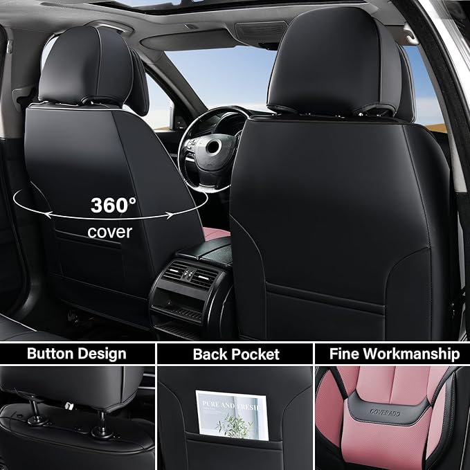 Coverado Universal Seat Covers Front, 2-Pack Universal Seat Covers for Cars, Waterproof Nappa Leather Car Seat Covers with He