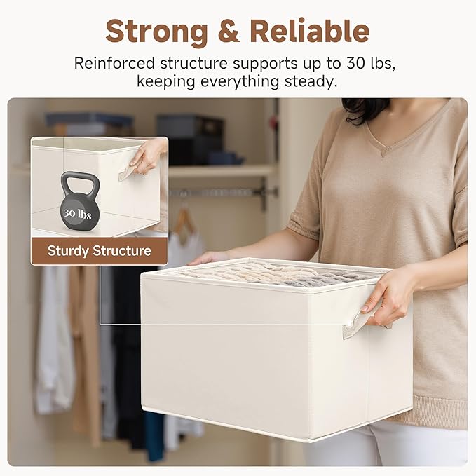 StorageWorks Fabric Closet Organizers and Storage Bin, Foldable Shelf Baskets for Organization and Storage, Beige, 3-Pack, Ex