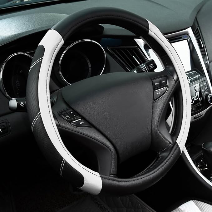 CAR PASS Line Rider Microfiber Leather Sporty Steering Wheel Cover Universal Fits for 95% Truck,SUV,Cars,14.5-15inch Anti-Sli