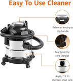 Amazon Basics Wet Dry Shop Vacuum Cleaner, 4 Gallon, 3 HP Stainless Steel, Grey/Black
