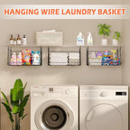 3-Pack Hanging Laundry Room Organizaton：Foldable Laundry Basket Wire Basket with 360°Rotating Hooks Small Space Organization 