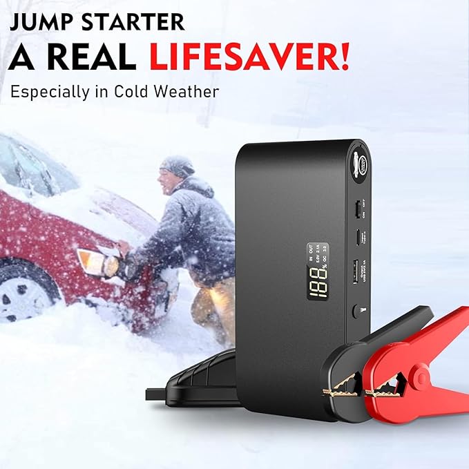 BOOKOO Car Battery Jump Starter 4000A,16000mAh Portable Battery Jumper Cables for Car 8L Gas 7L Diesel Engines,Jump Box with