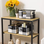 PRANDOM Fodable Storage Bins for Closet [3-pack] Decorative Fabric Storage Baskets Cubes with Leather/Metal Handles for Shelv