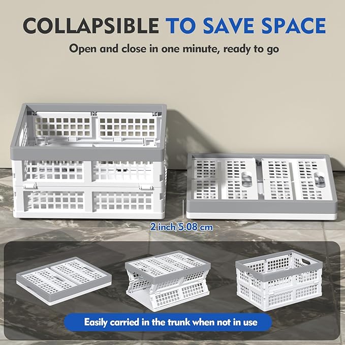 4 Packs 15 Liter Small Collapsible Heavy Duty Storage Bin/Container, Plastic Stackable Utility Folding Crate Basket, White