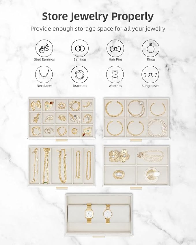 Vlando 6 Layer Large Jewelry Box - Jewelry Holder Organizer, Jewelry Box Organizer for Drawer Necklace Ring Bracelet and Watc