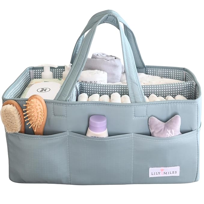 Lily Miles Baby Diaper Caddy Organizer, Wipeable Diaper Organizer Basket with 8 Pockets for Newborn Essentials, Nursery Tote 