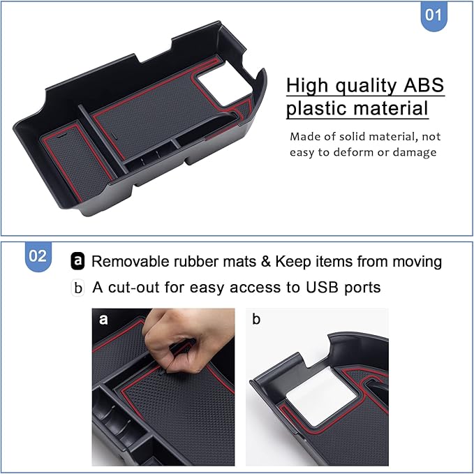 TOPINSTALL Red Center Console Organizer Compatible with 2018-2023 2024 Toyota Camry XLE XSE and 2020-2024 Camry LE SE with Dual USB Ports, Interior Accessories Armrest Tray Insert (Not for 2025)