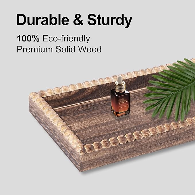 BDBDYEAY Bathroom Countertop Organizer, 2 Tier Vanity Organizer and Storage for Cosmetic Skincare Perfume, Wood Bead Storage 