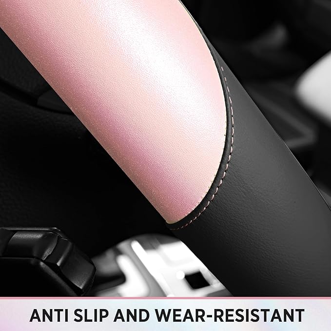 Road Comforts Steering Wheel Cover – Breathable Leather Steering Wheel Cover, Anti-Slip Grip, Universal Fit 14.5” to 15”, Hea