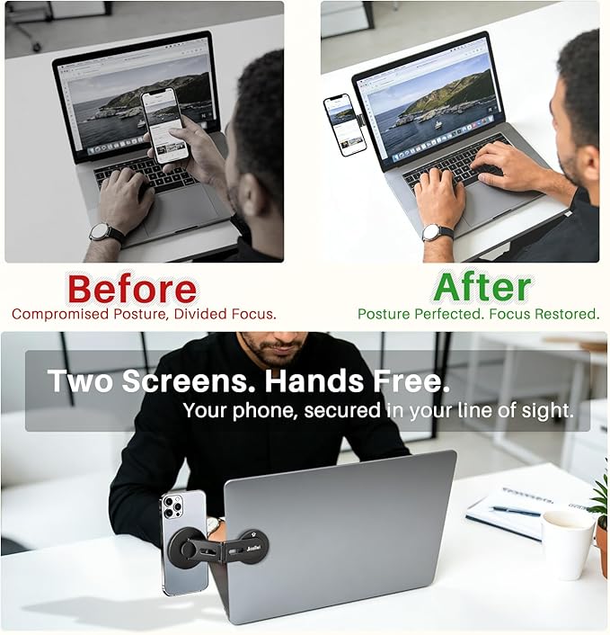 2026 Upgraded Magnetic Phone Holder for Laptop & Monitor, Foldable Hidden Continuity Camera Mount for MagSafe iPhone 17/16/15/14/13/12, Adjustable Phone Stand for Computer/Tesla, Black