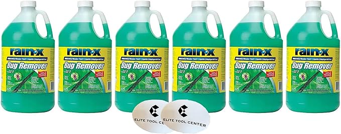 6 Pack Rain X Green Windshield Washer Fluid With Rain Repellant & Bug Remover 32* F All Weather Fluid 1 Gallon Each