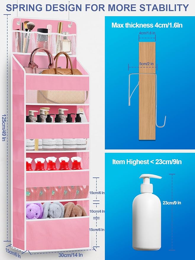 2 Pack Over The Door Organizer, Hanging Storage Organization with Large Capacity Pockets, Swing-Proof Behind Door Storage She